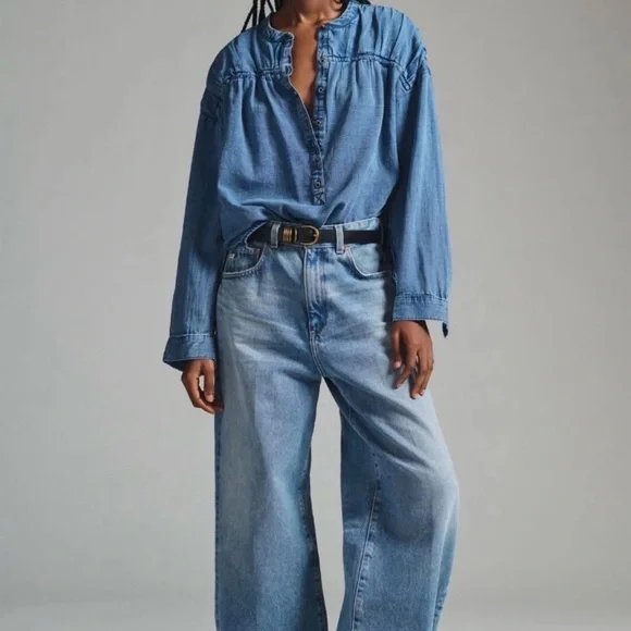 Pilcro Chambray Blue Button Down Shirt - Picture 5 of 6